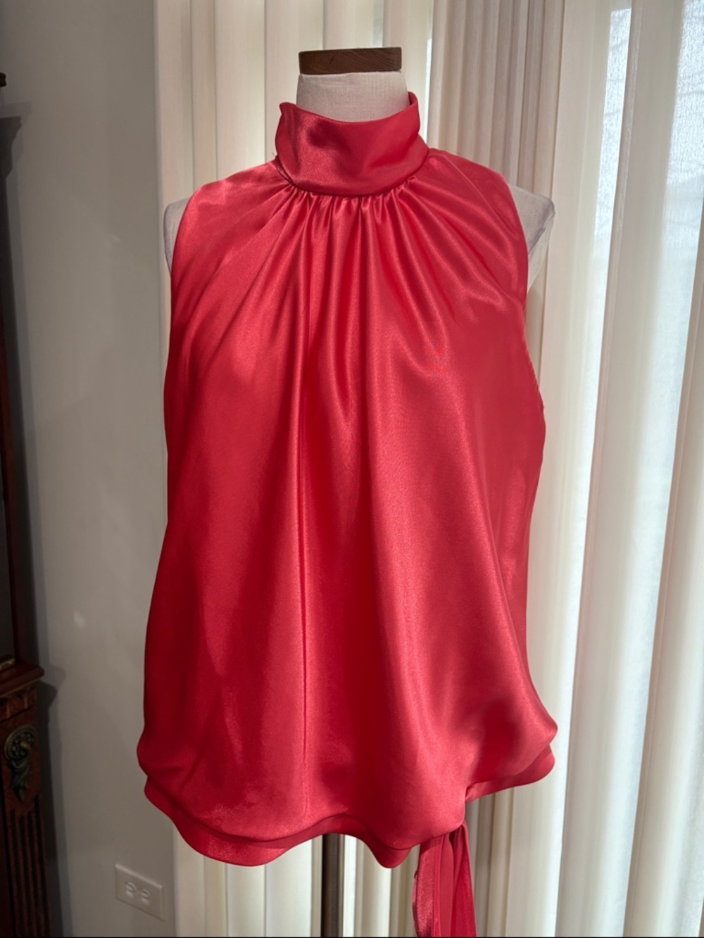 Studio 1940 Satin High-Neck Sleeveless blouse banded waist bow accent fancy 16w